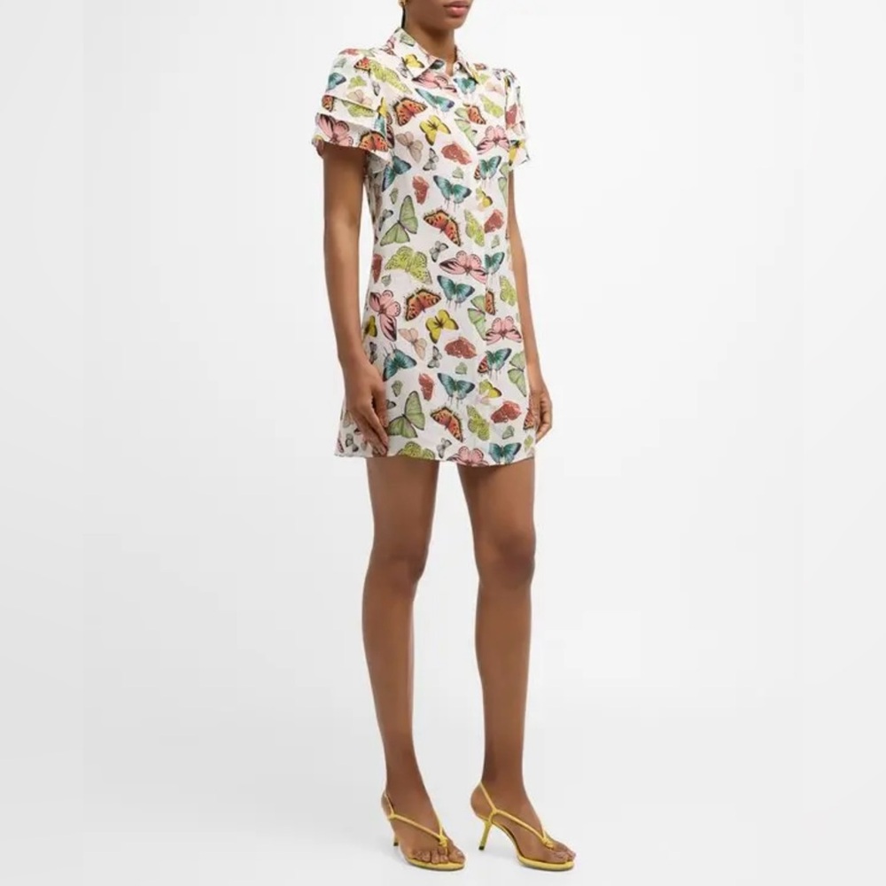 NWT Hard to find Alice + Olivia Multicolor Butterfly Mini Dress Shirtdress sz XS